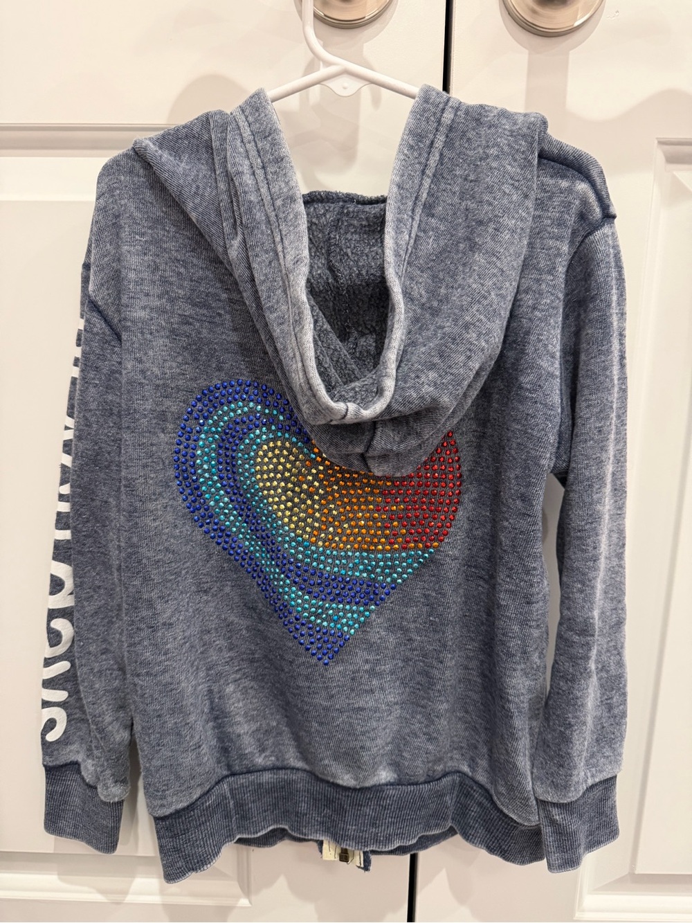 Vintage Havana Gray Hoodie Beach Days Zipper hoodie w/ Rhinestone Heart - size S
